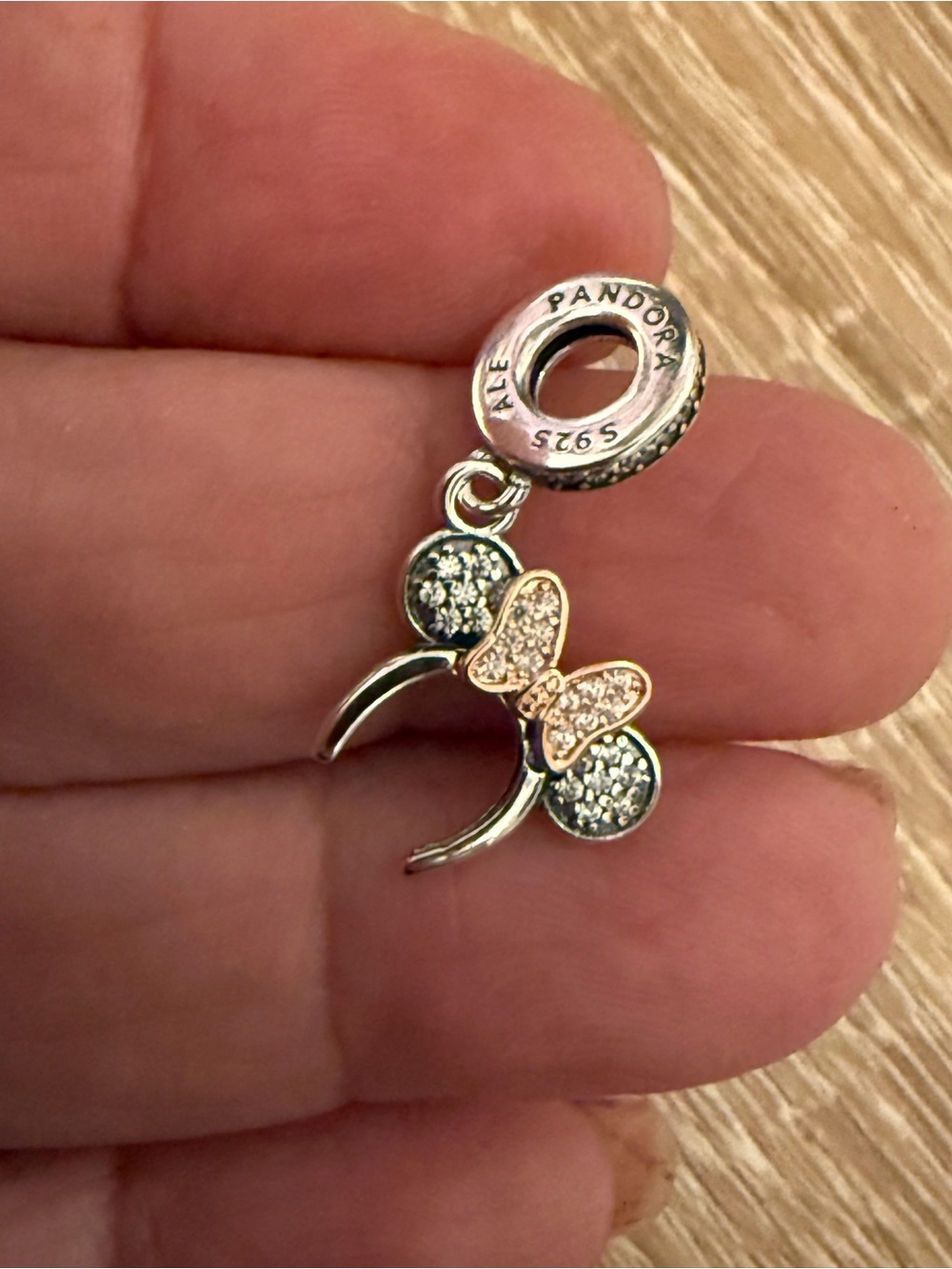 Pandora Silver Charm with Rose Gold Bow and Clear Cubic Zirconia